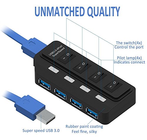 Tumao USB 3.0 Hub 4 Ports mit 5V 2A Netzteil, USB 3.0 Schalter Hub Ladegerät, Superspeed DatenHub USB 3.0 Kabel designt für iMac, MacBook Pro, MacBook Air, Mac Mini, Mobile Geräte - 2