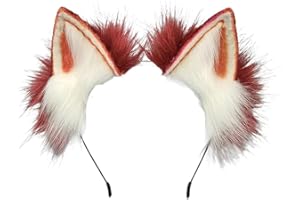 BCBF 1 Stück Handgefertigtes Katzenohren Fuchs，Cat Ears,Katzenohren Haarreif,Katzen Ohren,Handgefertigtes Fell Fuchs Katzenohren Stirnband Fursuit Kopfbedeckung Cosplay Kostüm Party Zubehör（Rot）