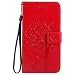 Produktbild Samsung Galaxy J7 2017 Hülle, Chreey Prägung [Katze Baum] Muster PU Leder Hülle Flip Case Wallet Cover mit Kartenschlitz Handyhülle Etui Schutztasche [Rot]