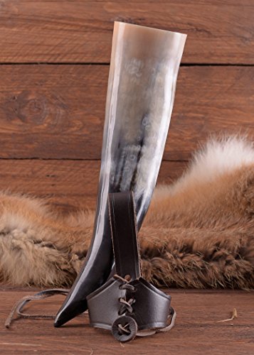 Trinkhorn Set – Methorn in versch Größen inkl. Gürtelhalter aus Leder – für Met – Wikinger – Mittelalter – LARP Größe 250 ml - 2