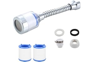 WOETWOAT Filtre à eau Robinet,Universel Filtre Anti Calcaire Robinet avec 2 éléments filtrants en coton PP,Tête de Pulvérisateur Rotatif à 360° rallonger le robinet de filtre tête de robinet