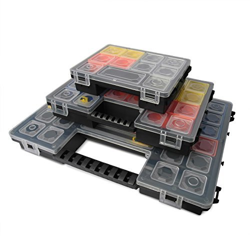3 Stück Organizer, Sortierboxen in drei Größen aus robustem Kunststoff. Mit herausnehmbaren Schalen für Kleinteile. Topp für Haushalt, Werkstatt & Garage!