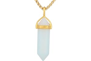 KYEYGWO Energie Chakra Pierre de Cristal Collier pour Femme et Homme, Prisme Hexagonal Pointé Protection Pendentif en Pierre avec Doré Chaîne 20", Opalite