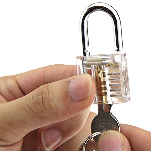 SUNNOW® Professionelle Lockpicking und 12-teiliges Pick-Set Sichtbar Übungschloss Vorhängeschloss Praxis Hangschloss mit Schlüsseln (Silbern) - 3