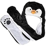 Eastlion Karikatur Tier Siamesische Hut Schal Handschuhe Plüsch Warme Ohr Schutz Schnee Kappe,Schwarzer Pinguin