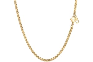 PROSTEEL Collar Veneciana de Eslabones Cuadrados, Urbano Unisexo Box Chain, 3mm / 6mm Ancho 46cm - 81cm Largo, Platino/Dorado/Negro, Incluye Caja de Regalo