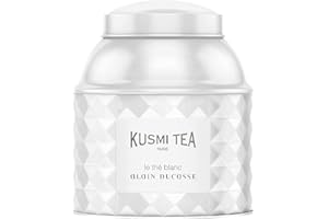 ‎KUSMI TEA Kusmi Tea - Alain Ducasse White Tea - Wyrafinowana mieszanka organicznej białej herbaty i organicznej zielonej herbaty aromatyzowanej maliną i różą - Metalowa puszka na herbatę 120 g na 50 filiżanek