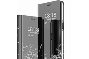 TingYR Funda para Xiaomi Redmi Note 10 Pro Carcasa, Espejo Funda Flip Inteligente Mirror Caso, Soporte Plegable, Case Cover Funda para Xiaomi Redmi Note 10 Pro.(Negro)