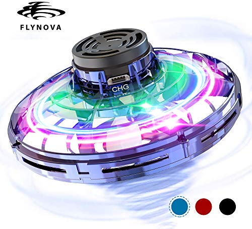 VICTOREM FlyNova Flying Spinner - Mini Drone pour Adultes et Enfants UFO Jouets de Ballon Volant USB Rechargeable Hélicoptère avec Lumières LED Clignotantes, Cadeau de Anniversaire/Noël (Bleu)