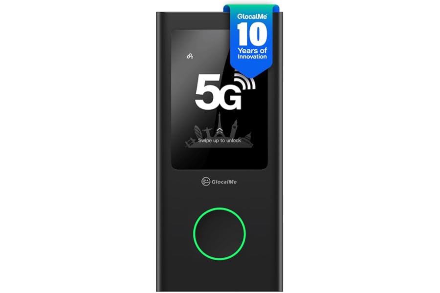 GlocalMe Numen Air Portable WiFi Hotspot 5G, No SIM Card required, Mobile WiFi with 1GB global starter Data, coverage of over 200 countries, dual band, 5400 mAh MiFi for travelling/business trips