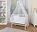 Produktbild WALDIN Baby Beistellbett komplett mit Ausstattung, höhen-verstellbar, Buche Massiv-Holz weiß lackiert, 16 Modelle wählbar,Sterne grau/rosa