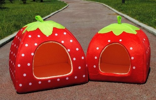 Strawberry-Pet-igloo-bed-House-3-sizes-and-3-colours-to-choose-from-Small-Red