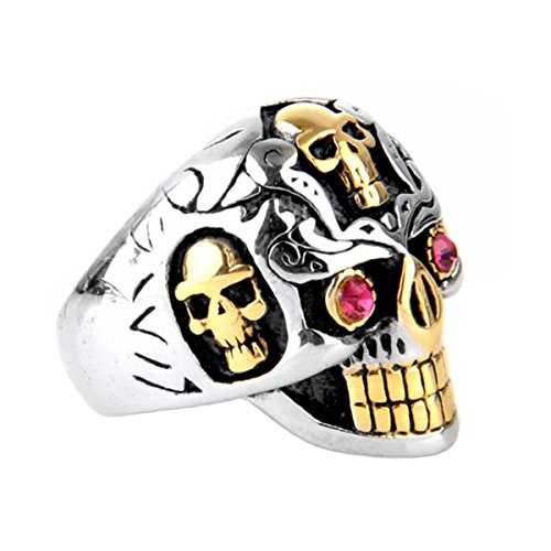 COPAUL Joyería Anillo de hombre,Retro Vintage Gótico Calavera Cráneo,Circonita Acero inoxidable