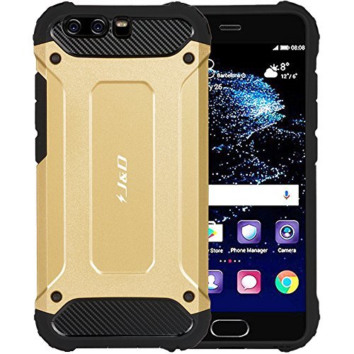 Huawei P10 Funda  J D  Armadura Delgada   Doble Capa   Protecci  n Pesada  H  brida Resistente Funda Protectora y Robusta para Huawei P10 - Oro