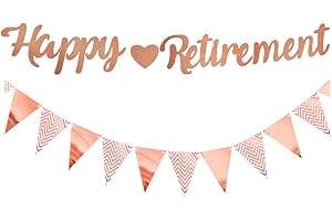 ELICOLA Happy Retirement Banner, Rose Gold Retirement Party Decoration The Legend Has Retired Banner with Bunting Flags Ideal for Women Man Retirement Party Supplies