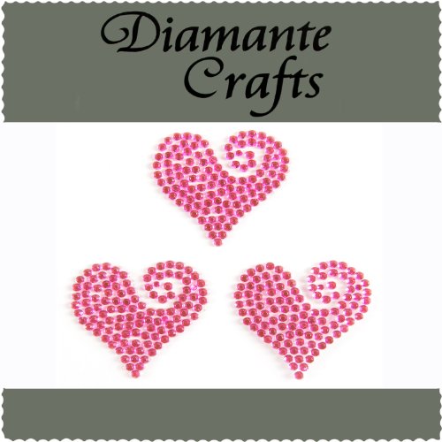 3 Hot Pink Diamante Heart Swirls Vajazzle Rhinestone Gems - created exclusively for Diamante Crafts