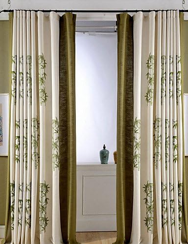 CLL/ (Two Panels)Modern Bamboo Embroidered Linen/Cotton Blend Curtain(Sheer Not Included) , double pleated-blue
