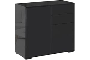 HOMCOM Mobiletto 2 Cassetti e 2 Ante, Apertura a Pressione, Mobile con 2 Cassetti e 2 Ante per Casa e Ufficio, 79x36x74cm, Nero Opaco