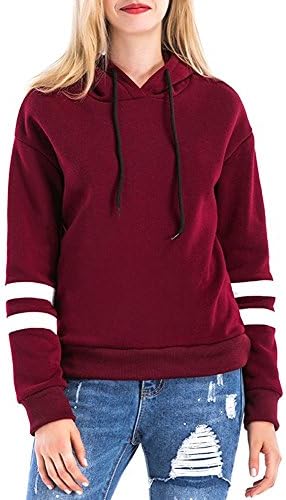 clasichic Women Hoodies Jumper Sweatshirt, Warm Striped Hooded Pullover Tops For Autumn Winter Spring Long Sleeve With Hood (Burgundy Red, XL(UK 20))