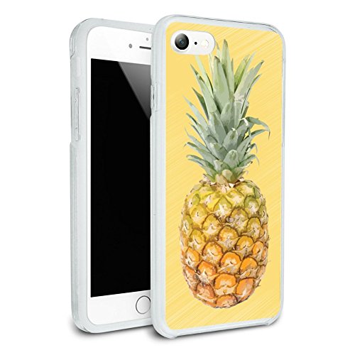 Pineapple Fruit on Yellow Tropical Background Protective Slim Fit Hybrid Rubber Bumper Case Fits Apple iPhone 8