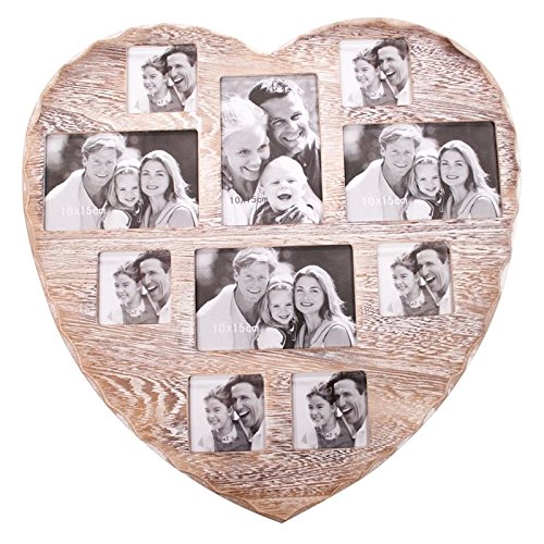 Invero® Große 10 Foto Multi Picture Shabby Chic Wand Jahrgang Rustic Herzförmige Rahmen für Home Küche oder Geschenke