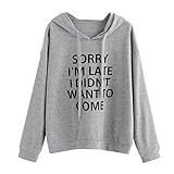 Xmiral Damen Sweatshirt Polyester O-Ausschnitt Hoodie Jumper Langarm Brief Print Herbst Tops (L,Grau)
