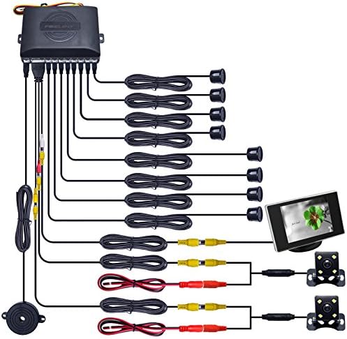FEELDO Car 8 Sensors/4-LED CCD Camera/3.5" Monitor Front&Rear Dual View Parking Sensor Rear View System (Silver)