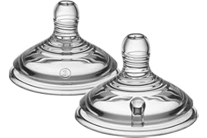 Tommee Tippee Natural Start Lot de 2 tétines à débit rapide pour biberon 6 mois et plus, type de poitrine pour un loquet naturel, valve anti-colique, silicone souple