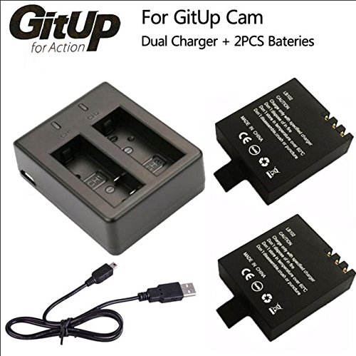 Cargador doble + 2 baterias 1000Mha 100% original GITUP. Valido para GITUP git1 git2 git2p. Incluye cable USB