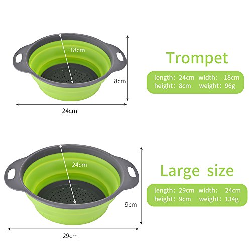 Enko Colander Set, Küche Silikon Faltbarer Seiher / Nudelsieb, Umweltfreundlich Non-Toxic Leicht zu Reinigen, 2 Größe Einschließlich 8 Und 9,5 Zoll. (GRÜN) - 2