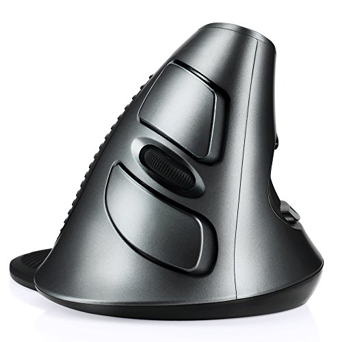 Preisvergleich Produktbild ESYNiC Wireless Ergonomische Vertikale Maus 2.4GHz Schnurlose Vertikale Ergonomische Optische Maus mit 800 1200 1600DPI 6 Tasten Hand Motor Bionic Gefühl Kegelstumpf Design und Präzision Angemessene Funktion Layout - Grau