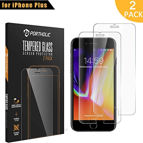 Verre Trempé iPhone 6 Plus/6s Plus/7 Plus/8 Plus, PORTHOLIC [2 pack][incassable]Ultra Clair 9H DuretéProtection écran *Easy Install* Sans Bulles, Résistant aux Rayures, 0.33mm Film Vitre Protecteur