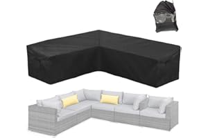 Skyour Patio Furniture Sectional Couch Sofa Cover Weatherproof Heavy Duty 420D Oxford Outdoor L Shaped Sectional Garden Rattan Corner Sofa Furniture Protector Covers Black (Right Side Long: 87x112in)