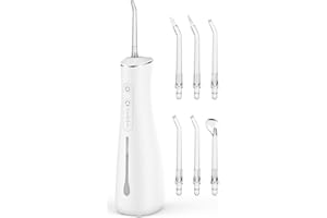 SHOBES Jet Dentaire Hydropulseur électrique rechargeable sans fil 4 modes 300ML Réservoir d'eau IPX7 étanche pour les voyages et la maison (Blanc)