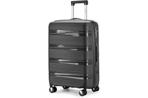 Aerostar 24” Medium Premium Lightweight PP Hard Suitcase 4 Silent Spinner Wheels Check-in Luggage Integrated Safe and Secure TSA Lock (Black, 75 Litre)