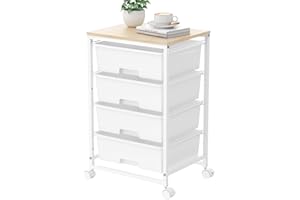 SYKIARIOL 4 Drawers Storage Trolley, Multipurpose Storage Drawer Unit with Lockable Wheels, Utility Rolling Storage Cart for Home Office Classroom, Bright White