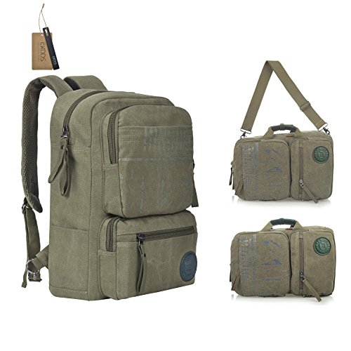 Canvas Rucksäcke, 3-Wege Konvertierbar Rucksack von EKOOS Multifunktional Verformbarer Retro Laptoprucksack Schultasche Reisetasche, Perfekt für Büro, Schule, Reisen und Jeden Tag (Armee-Grün)