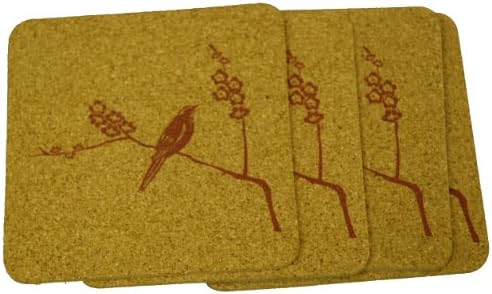 Cork Nature Korko 490411 Cherry Blossom Red Coasters, 3mm, Set of 4