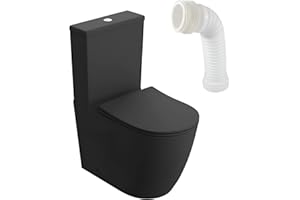 LAVITA WC monoblocco con cassetta di scarico integrata NAUTILIUS BLACK Coperchio WC con chiusura ammortizzata WC in ceramica senza brida Vaso WC Vaso WC verticale + raccordo WC
