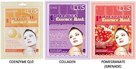 LUS Face Sheet Masks - Variety sets - Korean cosmetics (Coenzyme Q10, Collagen, Pomegranate, 24g)