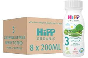 HiPP Organic 3 Growing up Baby Milk Ready to feed liquid formula, From 12th months 200ml (Pack of 8)