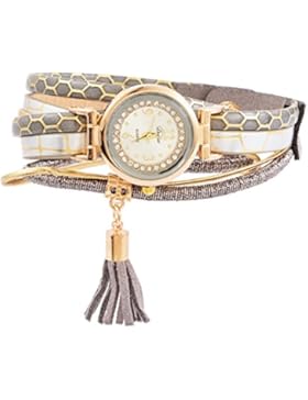 Souarts Damen Armbanduhr Geflochten Band Deko Uhr mit Batterie Charm Geschenk Grau