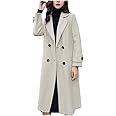 Fankle Basic Double Breasted Notch Lapel Mid-Long Wool Blend Pea Coat for Women Sale Trench Coat Jacket with Pockets(Beige,S)
