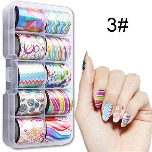 TARTIERY Pegatina Uñas Pegatinas 3D para uñas Decoración de Arte de 10 Rolls Starry Sky Laser Nail Foil Set Uñas al Agua para Uñas Herramiento para Decoración