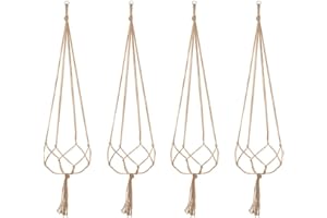 Venus valink 4 Piezas Planta Colgador Jute Maceta Soporte Interior Cáñamo Cuerda Colgante Tiesto, Macramé Estante, de Pared Macetero Soporte, Honda Tejido a Mano Suculento - 90CM