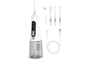 VOTEYO Water Flosser for Teeth Cleaning 9 Modes Rechargeable Oral Irrigator 4 Tips Powerful Battery Life Water Dental Picks IPX7 Waterproof 350ML Water Tank for Home & Travel