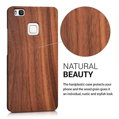 kwmobile Funda para Huawei P9 Lite - Carcasa Posterior de  Madera  - Case Protector  Duro  en  marr  n Oscuro 