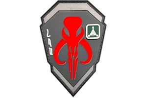 TOPPATCH Ohrong Mandalorian Bounty Hunter Boba Fett Patchs tactiques 3D en caoutchouc PVC Moral Brassard Emblème Applique avec crochet Envers (Rouge)