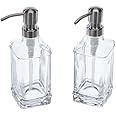 ACCL Versatile Glass Soap, 12 Oz Dripless Stainless Steel Pump Bottle, Refillable Liquid Hand Jar Dispenser for Bathroom, Countertop, Kitchen with 8 Waterproof Labels-2 Pack