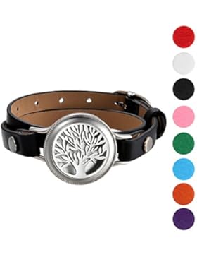 Oidea Edelstahl Aromatherapie Ätherische Öle Diffusor Damen Herren Leder Armband, Lebensbaum Floating Medaillon...